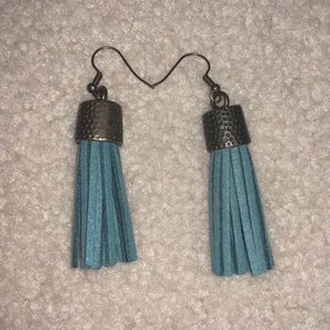Teal Suede Tassel Earrings